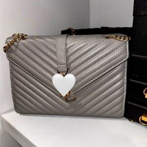Elegant Gray Gold Quilted Shoulder Bag
